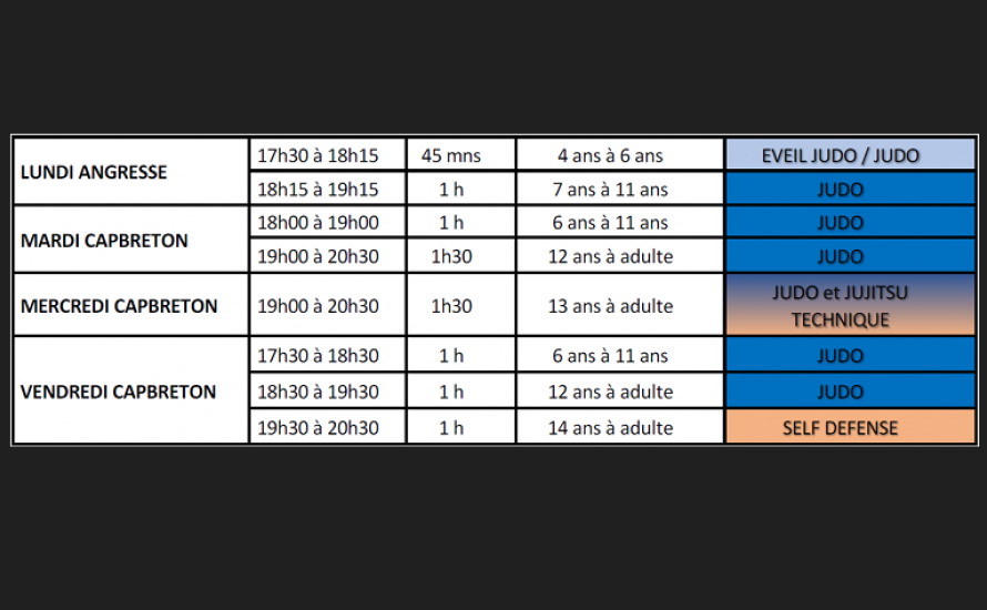 Horaires saison 2024-2025